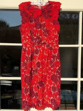 HD in Paris Red and Wine Floral Lace Cocktail Dress